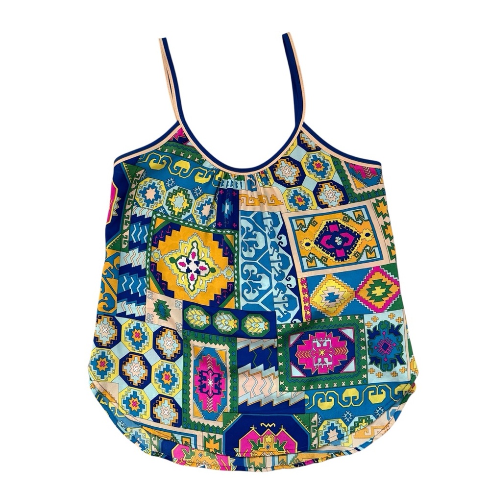 Trina Turk Multicolor Geometric Print Tank Top - Blue, Green, Yellow, Pink